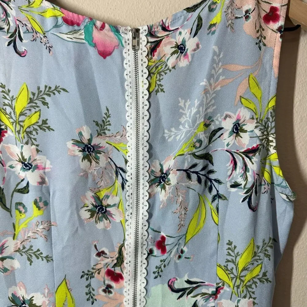 Nicole Miller Light Blue Floral Sleeveless Swing Drop Waist Dress Size 6 - Picture 8 of 12